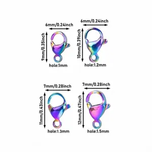 Diagramme des dimensions pour fermoirs mousquetons arc-en-ciel en acier inoxydable
