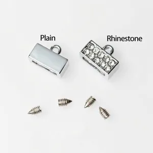 Gedetailleerde macro-weergave van 8 mm rechthoekige sluitingen in effen en strass voor DIY-sieraden