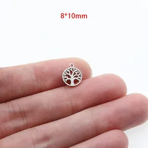 Close-up detail of stainless steel tree of life charm showing 8x10mm size