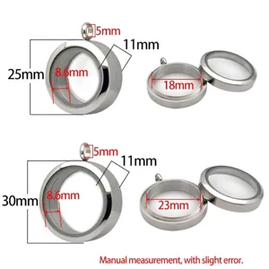 Stainless steel round locket pendant dimensions display