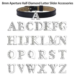 8mm silver rhinestone alphabet slider charms for DIY jewelry bracelet and strap accessories