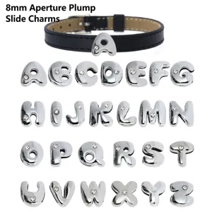 Amuletos Deslizantes Alfabeto Strass Aleación Letra A-Z para Creación Joyería DIY Pulsera Collar Llavero Accesorio Plateado
