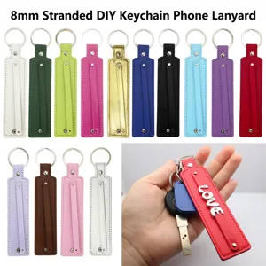 DIY 8mm Artificial Leather Keychain Strap Slide Charm Material Base For Custom Name Initial Wristlet Ribbon Key Ring Jewelry Findings