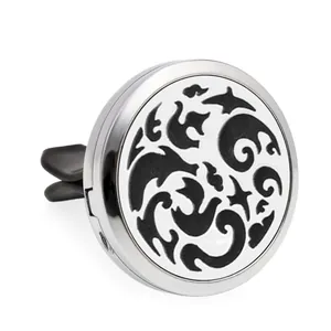 Clip de aromaterapia magnético de 30mm para coche en metal plateado con diseño filigrana
