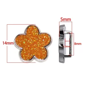 Detailed dimension guide for orange glitter flower charm accessory for DIY bracelets