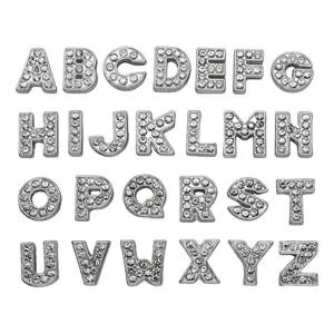 Silver plated rhinestone alphabet slider beads A-Z set for DIY personalized jewelry