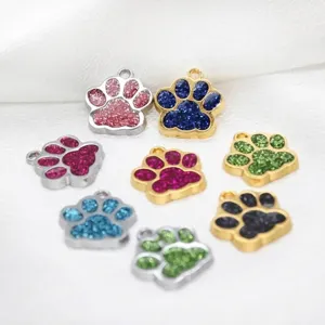 Colorful glitter dog paw shape pendants for DIY pet ID tags and personalized jewelry