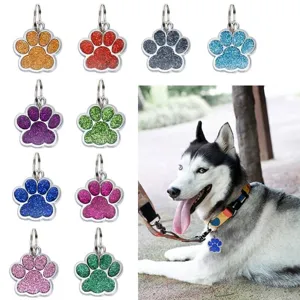 Colorful glitter dog paw pet ID tag pendants for collars, DIY 10-piece variety set