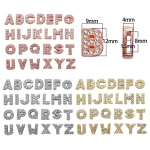 Alloy Alphabet Letter Slider Beads For DIY Bracelet Keychain Making Rhinestone Inlaid English Alphabet Slider Charms Jewelry Finding
