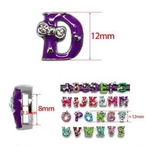 Charms de alfabeto esmaltado 8mm con lazo y diamantes para hacer joyas