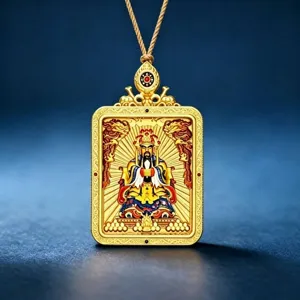 Pendentif boîte Gau traditionnel en alliage doré avec relief 3D de divinité Thangka