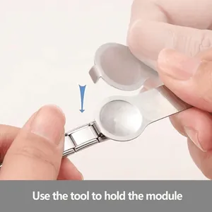 Detail showing the specialized tool used to hold the Italian modular bracelet link