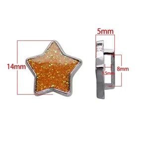 Detailed view of 8mm star glitter slide charm with 14mm height and slot dimensions