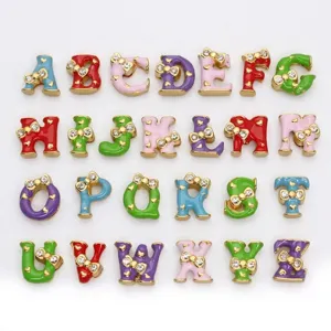 Bow Rhinestone Alloy Slide Charms Enamel English Letters Beads For DIY Bracelet Jewelry Making Heart Pattern Alphabet Charms