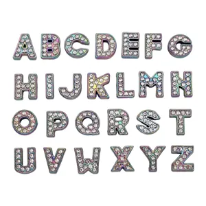 8mm rainbow alloy alphabet beads set with rhinestones for DIY jewelry making