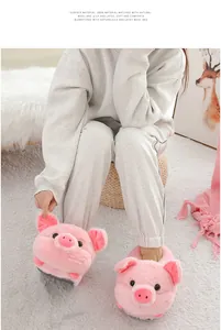 Zapatillas de peluche con forma de cerdito rosa para mujer, ideales para el invierno.
