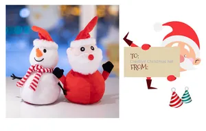Detailansicht der wendbaren Weihnachts-Plüschtiere mit Nikolaus- und Schneemann-Motiv