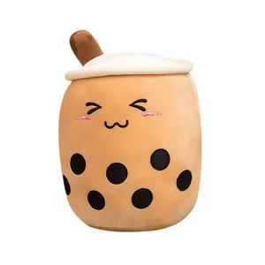 Süßes Boba Tee Tasse Plüschtier Kissen mit lächelndem Gesicht Stickerei für Kinder