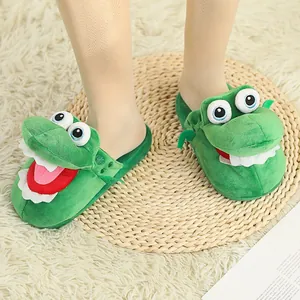 Grappige pluche krokodillenpantoffels met beweegbare mond, warm en antislip voor huis.