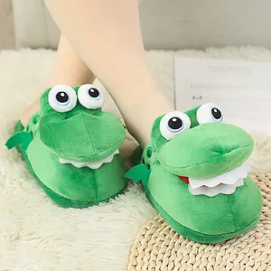 Schattige groene krokodillen pluche pantoffels met beweegbare mond voor warmte en antislip comfort