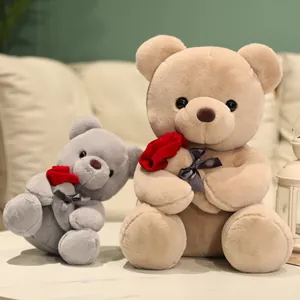 Adorable plush teddy bears holding red roses, perfect Valentine's Day or nursery decor gift