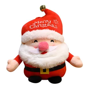 Simpatico pupazzo di Babbo Natale in peluche con ricamo sul cappello e campanellino.