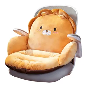 Plush lion-themed seat cushion with integrated backrest and arm support for office chairs