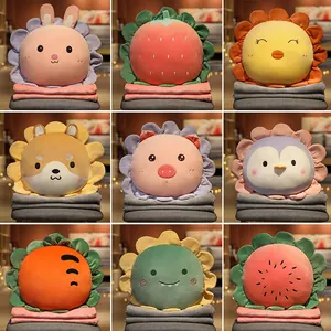 Cojín Manta 2 en 1 de Animal de Dibujos Animados Girasol de Peluche Terciopelo Elástico Manta Suave para Oficina Hogar Viaje