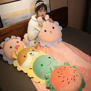 Lindo juego de almohada y manta de felpa 2 en 1 de girasol animal para decoración hogar