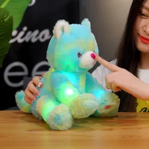 Glowing tie-dye cat plush toy with colorful LED lights, perfect for kids' comforting and gifts