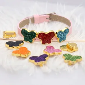 Schmetterling Form DIY Schiebeanhänger Für Armband Uhrenarmband Legierung Emaille Glitzer Schmetterling Anhänger Schmuckherstellung Zubehör Für Damen Mädchen