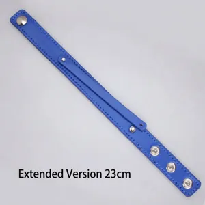 Extended blue faux leather double-layer wristband strap with adjustable metal snap buttons