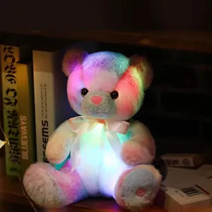 Glowing rainbow teddy bear plush toy with LED lights for Valentines Day gift