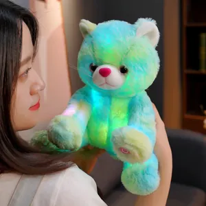 Luminous Tie-Dye Cat Plush Toy Colorful LED Glowing Stuffed Animal Soothing Doll For Kids Girls Home Decor Gift