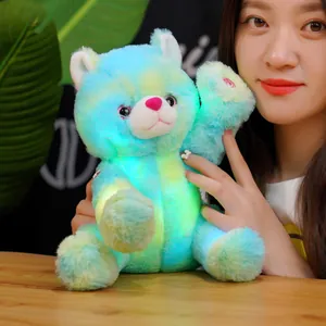 Colorful luminous tie-dye cat plush toy with glowing LED lights for kids and gifts