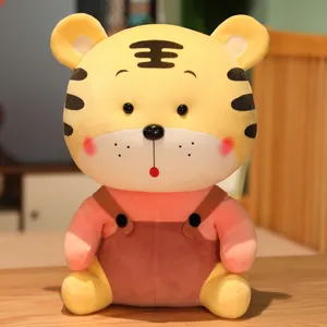 Niedliches Tiger Plüschtier aus elastischem Samt mit brauner Latzhose für Kinder