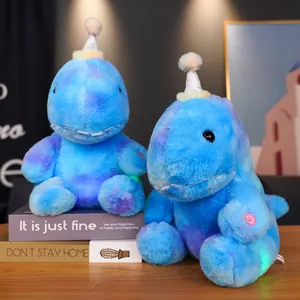 Creative glowing dinosaur plush toy with 14 colorful LEDs and soft tie-dye furry texture