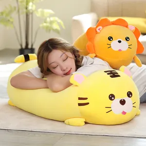Soft and adorable long tiger and lion plush pillows for home decoration and sleeping comfort