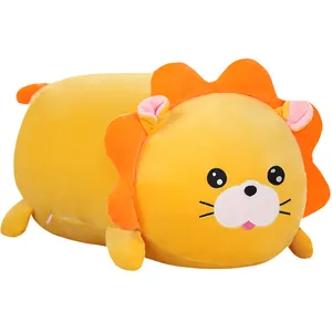 Soft and cute yellow lion plush toy animal shaped pillow for kids birthday gift