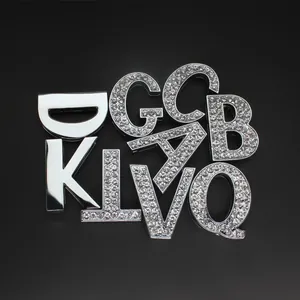 Detailed macro view of 30mm rhinestone zinc alloy letters for DIY hat and pet collar crafts