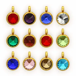 Detailed view of 10mm 12-color birthstone stainless steel pendants for DIY jewelry