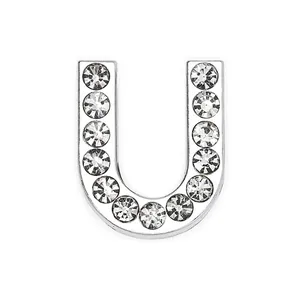 18 mm silberner Legierungsbuchstabe U Anhänger mit funkelnden Strasssteinen für DIY Schmuck