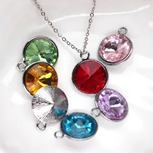 Close-up of 17mm colorful round birthstone crystal pendants for DIY jewelry making