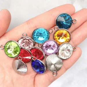 Alloy Rhinestone Birthstone Charms DIY Jewelry Pendants Round Crystal Birthday Stone Pendants For Necklace Bracelet Making Handicraft Accessories