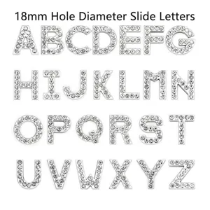 18mm silberne Strass-Alphabet-Schiebeanhänger A-Z für DIY-personalisierte Armbänder