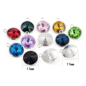 Colorful crystal birthstone pendants for DIY jewelry making, 17mm diameter round size