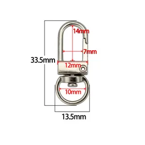Fermoir mousqueton pivotant en métal argenté pour bijoux DIY, dimensions 33,5mm