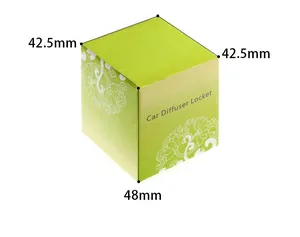 Gedetailleerd meetschema met de afmetingen van de groene auto diffuser doos 42,5x42,5x48mm