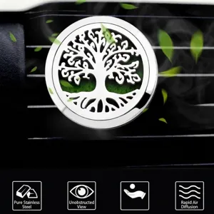 Detalle de clip de aromaterapia para coche de acero inoxidable 30mm árbol de vida