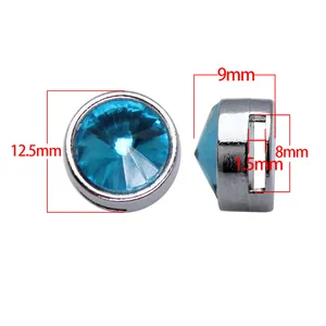 Detailed view of 8mm blue crystal birthstone slider bead with precise measurements